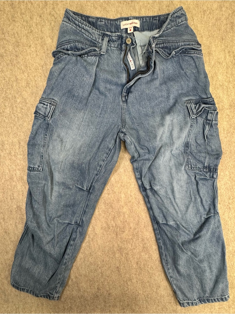 Lucky Brand Liquid Denim Luxe Cargo Palazzo Wide Leg High Rise Jeans Size 10